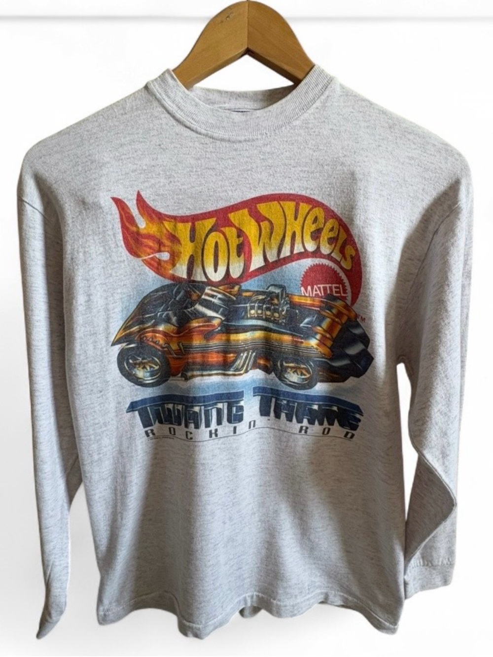 Vintage 1998 Hot Wheels Twang Thang Rockin Rod Long Sleeve Gray Mattel Shirt